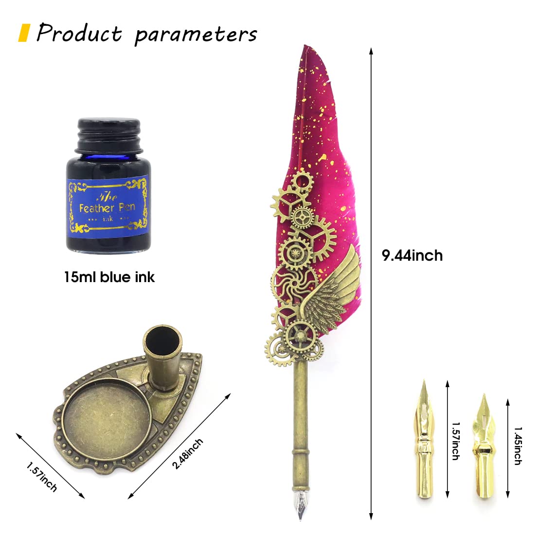 HASTHIP Feather Pen and Blue Ink Set, Mechanic Style Quill Calligraphy Pen with Ink, 2 Replacement Nibs and Pen Holder, Vintage Signature Fountain Pen Dip Pen Gift Set (Red) HASTHIP Feather Pen and Blue Ink Set, Mechanic Style Quill Calligraphy Pen with Ink, 2 Replacement Nibs and Pen Holder, Vintage Signature Fountain Pen Dip Pen Gift Set (Red)